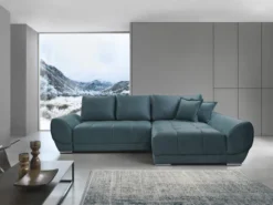 Canapé D'angle Droit Convertible En Velours Bleu Canard PADRU