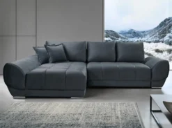 Canapé D'angle Gauche Convertible En Velours Gris Anthracite PADRU -Canapé Soldes Boutique canape 13673961