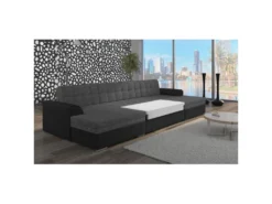 Canapé Panoramique D'angle Convertible Vento Simili Noir Et Tissu Gris Foncé -Canapé Soldes Boutique canape 13690595