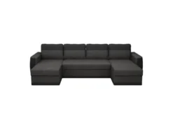 Canapé D'angle Panoramique Convertible 5 Places - Simili Noir Et Anthracite - JAMES