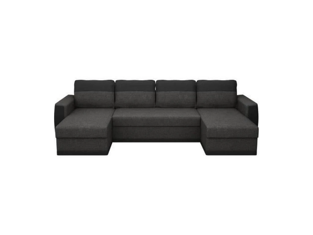 Canapé D'angle Panoramique Convertible 5 Places - Simili Noir Et Anthracite - JAMES 1 Canapé D'angle Panoramique Convertible 5 Places - Simili Noir Et Anthracite - JAMES