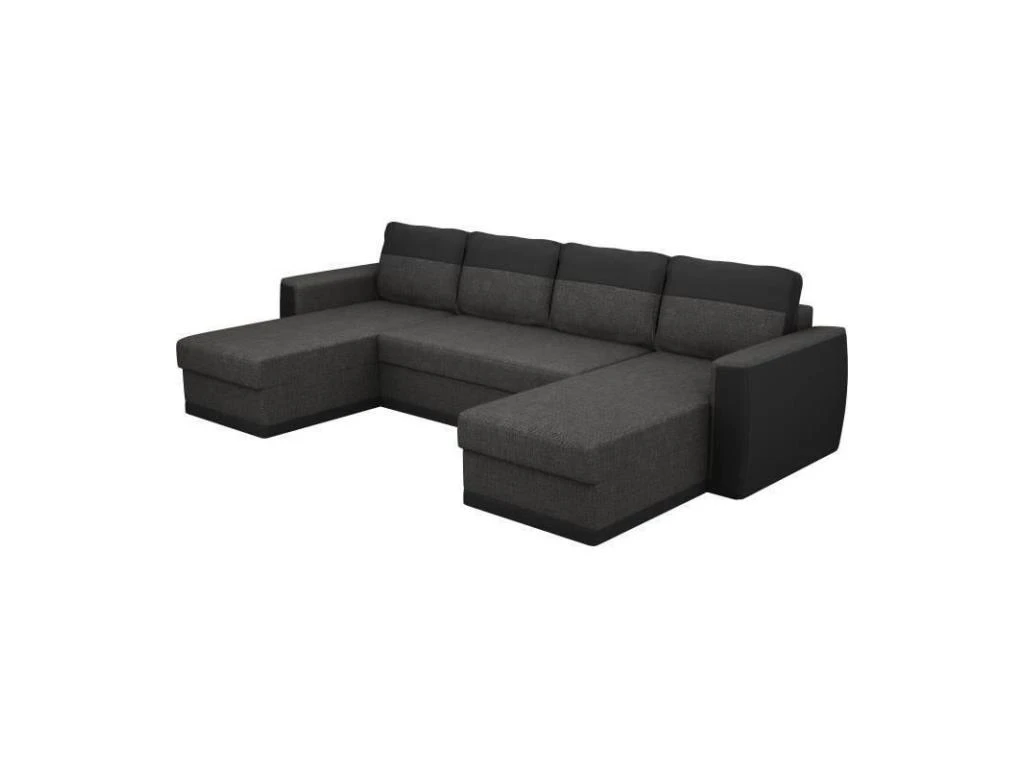 Canapé D'angle Panoramique Convertible 5 Places - Simili Noir Et Anthracite - JAMES 2 Canapé D'angle Panoramique Convertible 5 Places - Simili Noir Et Anthracite - JAMES – Image 2