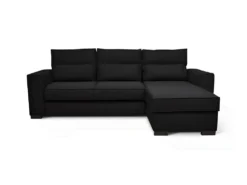 Canapé Angle Convertible Réversible 4 Places - Tissu Noir - HEXAGONE