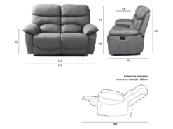 Canapé 2 Places Relax Manuel - Tissu Gris - SOBRAL -Canapé Soldes Boutique canape 13923831