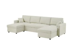 Canapé D'angle Convertible Panoramique + 2 Coffres De Rangement + 2 Coussins - Tissu Beige - L 300 X P 148 X H 83 Cm - OWENS -Canapé Soldes Boutique canape 13952305