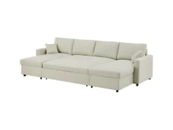 Canapé D'angle Convertible Panoramique + 2 Coffres De Rangement + 2 Coussins - Tissu Beige - L 300 X P 148 X H 83 Cm - OWENS -Canapé Soldes Boutique canape 13952309