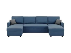 Canapé D'angle Convertible Panoramique + 2 Coffres De Rangement - Bleu -OWENS