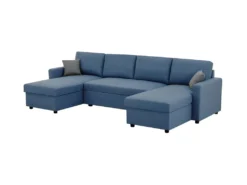 Canapé D'angle Convertible Panoramique + 2 Coffres De Rangement - Bleu -OWENS -Canapé Soldes Boutique canape 13952325