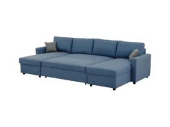 Canapé D'angle Convertible Panoramique + 2 Coffres De Rangement - Bleu -OWENS -Canapé Soldes Boutique canape 13952329