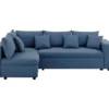 Canapé D'angle Gauche Convertible + Coffre De Rangement + 4 Coussins - Tissu Bleu - OWENS