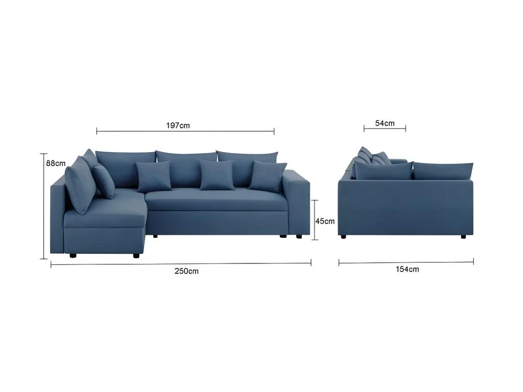 Canapé D'angle Gauche Convertible + Coffre De Rangement + 4 Coussins - Tissu Bleu - OWENS 3 Canapé D'angle Gauche Convertible + Coffre De Rangement + 4 Coussins - Tissu Bleu - OWENS – Image 3