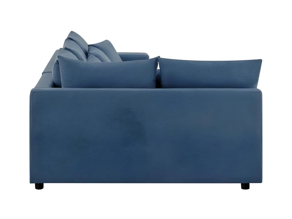 Canapé D'angle Gauche Convertible + Coffre De Rangement + 4 Coussins - Tissu Bleu - OWENS 4 Canapé D'angle Gauche Convertible + Coffre De Rangement + 4 Coussins - Tissu Bleu - OWENS – Image 4