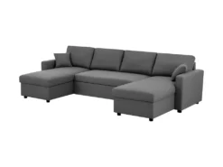 Canapé D'angle Convertible Panoramique + 2 Coffres De Rangement + 2 Coussins - Tissu Gris - L 300 X P 148 X H 83 Cm - OWENS -Canapé Soldes Boutique canape 13952345
