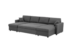 Canapé D'angle Convertible Panoramique + 2 Coffres De Rangement + 2 Coussins - Tissu Gris - L 300 X P 148 X H 83 Cm - OWENS -Canapé Soldes Boutique canape 13952349