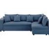 Canapé D'angle Droite Convertible + Coffre De Rangement + 4 Coussins - Tissu Bleu - OWENS