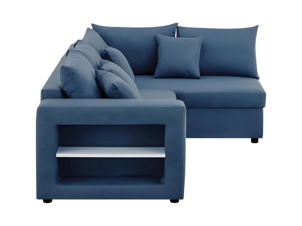 Canapé D'angle Droite Convertible + Coffre De Rangement + 4 Coussins - Tissu Bleu - OWENS 3 Canapé D'angle Droite Convertible + Coffre De Rangement + 4 Coussins - Tissu Bleu - OWENS – Image 3