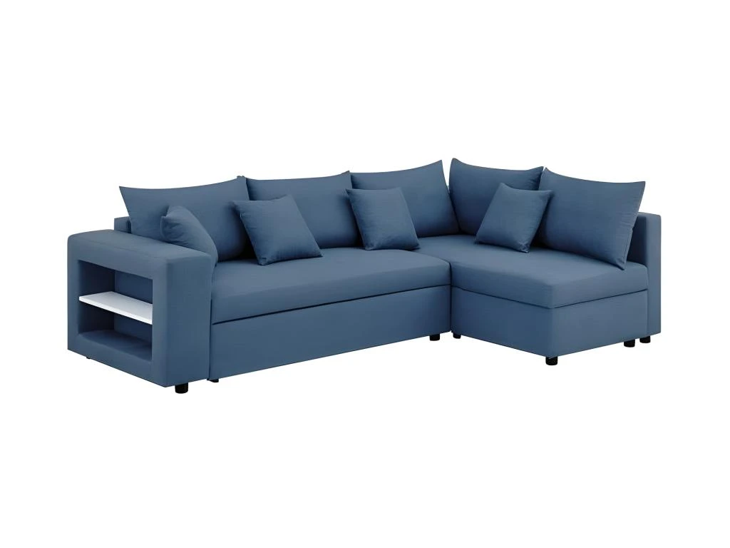 Canapé D'angle Droite Convertible + Coffre De Rangement + 4 Coussins - Tissu Bleu - OWENS 5 Canapé D'angle Droite Convertible + Coffre De Rangement + 4 Coussins - Tissu Bleu - OWENS – Image 5