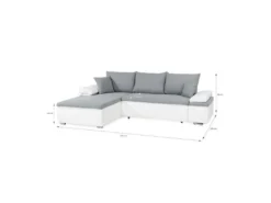 Canapé D'angle Réversible Convertible 3 Places+Coffre - Simili Blanc Et Tissu Gris - CELINA - L 274 X P 184 Cm -Canapé Soldes Boutique canape 13957285