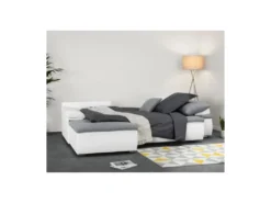 Canapé D'angle Réversible Convertible 3 Places+Coffre - Simili Blanc Et Tissu Gris - CELINA - L 274 X P 184 Cm -Canapé Soldes Boutique canape 13957287