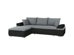 Canapé D'angle Réversible Convertible 3 Places+Coffre - Simili Noir Et Gris - CELINA -Canapé Soldes Boutique canape 13957293