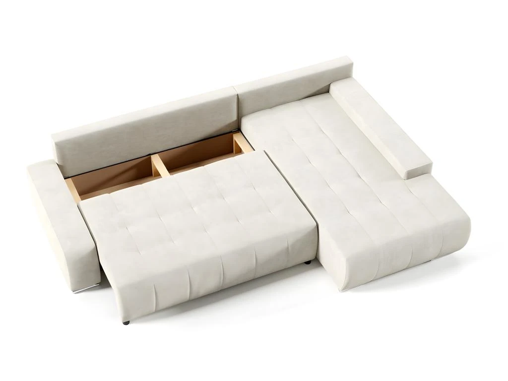 Canapé D'angle Convertible Droit 4 Places Avec Coffre Jonas Crème 2 Canapé D'angle Convertible Droit 4 Places Avec Coffre Jonas Crème – Image 2