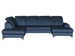 Canapé D'angle Panoramique Gauche Convertible En Velours Bleu Nuit SANTANA -Canapé Soldes Boutique canape 14022275