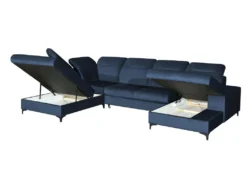 Canapé D'angle Panoramique Gauche Convertible En Velours Bleu Nuit SANTANA -Canapé Soldes Boutique canape 14022279