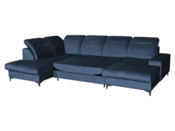 Canapé D'angle Panoramique Gauche Convertible En Velours Bleu Nuit SANTANA -Canapé Soldes Boutique canape 14022281