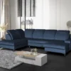 Canapé D'angle Panoramique Gauche Convertible En Velours Bleu Nuit SANTANA
