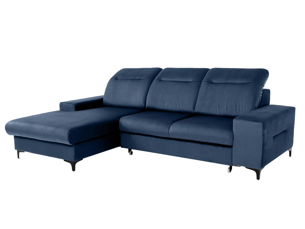 Canapé D'angle Gauche Convertible En Velours Bleu SANTANA 2 Canapé D'angle Gauche Convertible En Velours Bleu SANTANA – Image 2