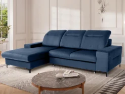 Canapé D'angle Gauche Convertible En Velours Bleu SANTANA 17 Canapé D'angle Gauche Convertible En Velours Bleu SANTANA -Canapé Soldes Boutique canape 14023235