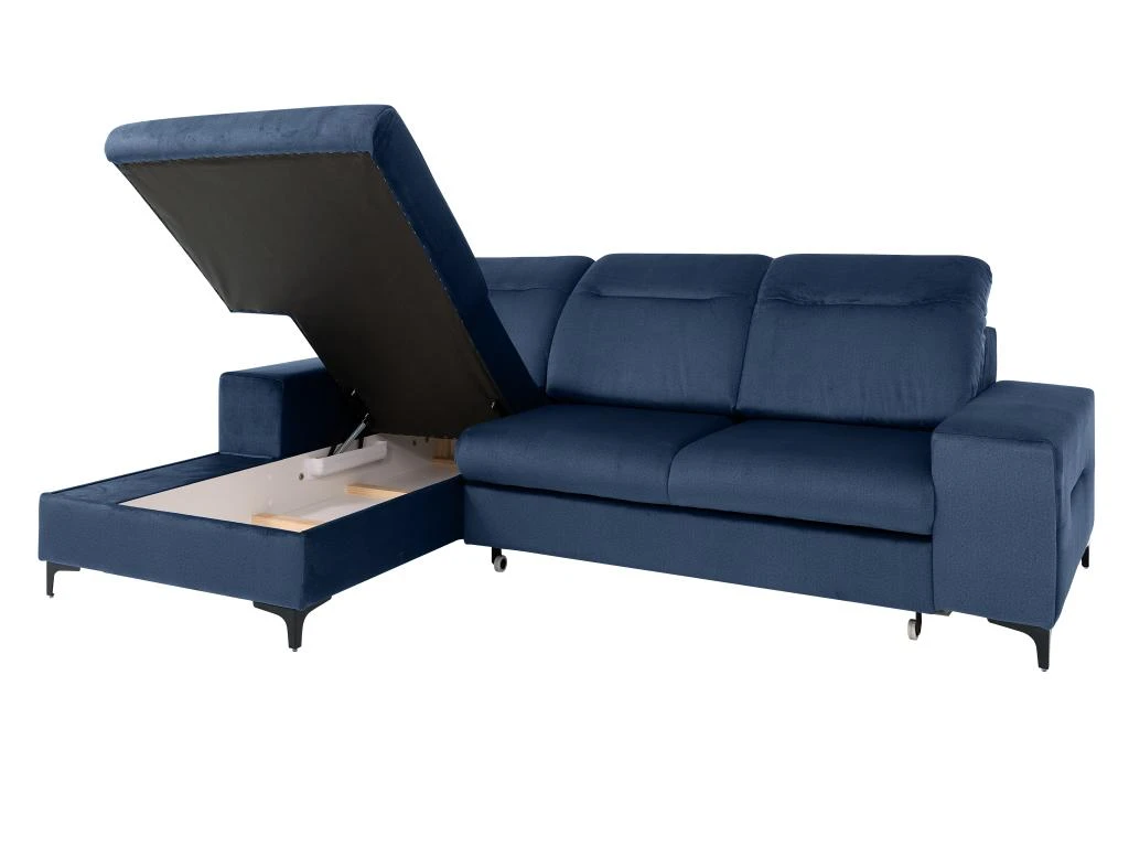 Canapé D'angle Gauche Convertible En Velours Bleu SANTANA 5 Canapé D'angle Gauche Convertible En Velours Bleu SANTANA – Image 5