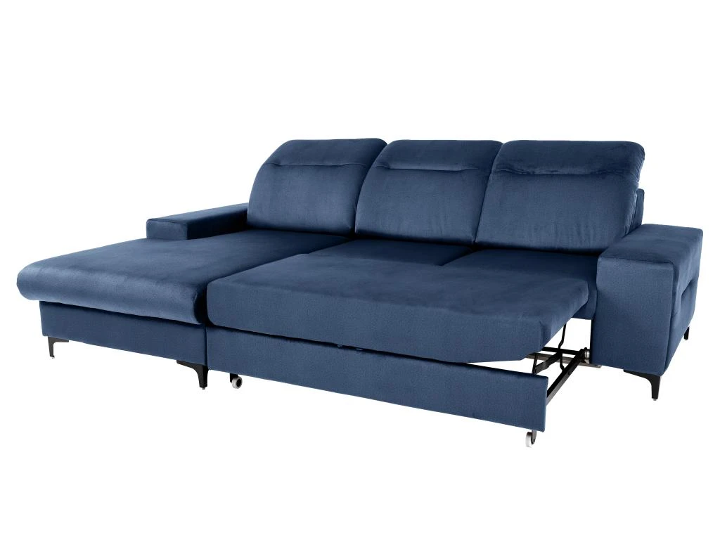 Canapé D'angle Gauche Convertible En Velours Bleu SANTANA 4 Canapé D'angle Gauche Convertible En Velours Bleu SANTANA – Image 4