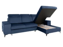 Canapé D'angle Droit Convertible En Velours Bleu SANTANA -Canapé Soldes Boutique canape 14023241