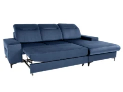 Canapé D'angle Droit Convertible En Velours Bleu SANTANA -Canapé Soldes Boutique canape 14023243