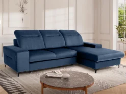 Canapé D'angle Droit Convertible En Velours Bleu SANTANA -Canapé Soldes Boutique canape 14023281