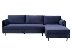 Canapé D'angle Droit Convertible En Velours Bleu Nuit ALEXANDRA