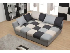 Canapé D'angle Convertible En Tissu ROMANE - Gris - Angle Droit -Canapé Soldes Boutique canape 141831