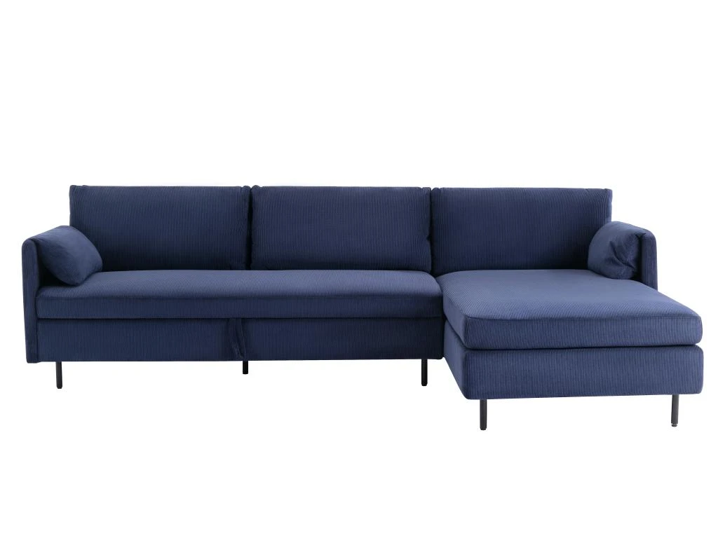 Canapé D'angle Droit Convertible En Velours Côtelé Bleu Foncé ALEXANDRA 3 Canapé D'angle Droit Convertible En Velours Côtelé Bleu Foncé ALEXANDRA – Image 3