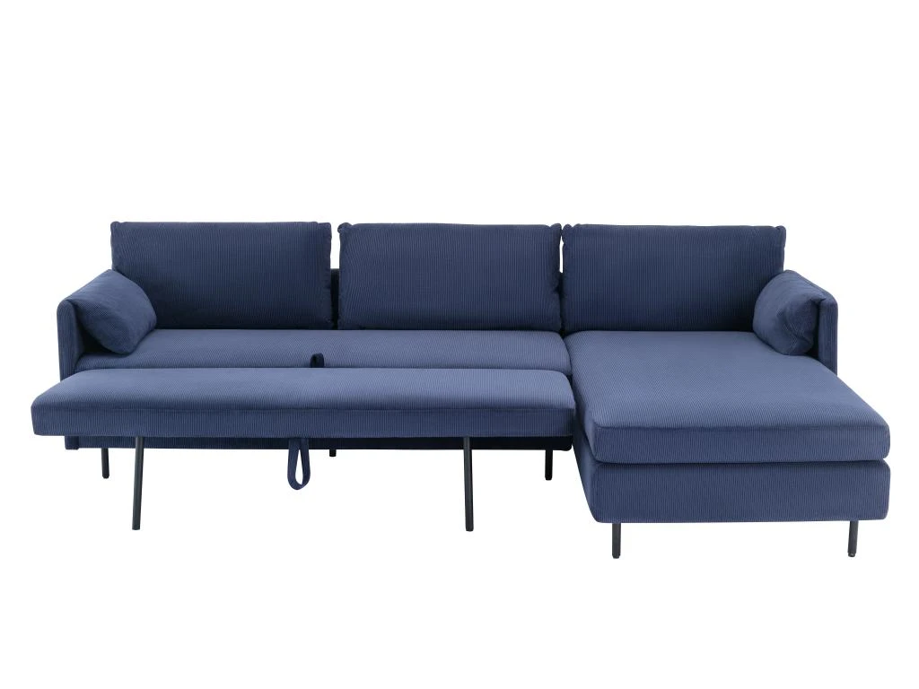 Canapé D'angle Droit Convertible En Velours Côtelé Bleu Foncé ALEXANDRA 4 Canapé D'angle Droit Convertible En Velours Côtelé Bleu Foncé ALEXANDRA – Image 4