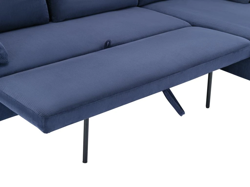 Canapé D'angle Droit Convertible En Velours Côtelé Bleu Foncé ALEXANDRA 7 Canapé D'angle Droit Convertible En Velours Côtelé Bleu Foncé ALEXANDRA – Image 7