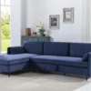 Canapé D'angle Gauche Convertible En Velours Côtelé Bleu Foncé ALEXANDRA