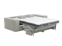 Canapé 3 Places Convertible Express En Velours Côtelé Gris AMELIA -Couchage 140 Cm - Matelas 14 Cm Avec Mémoire De Forme DUNLOPILLO -Canapé Soldes Boutique canape 14290231