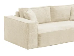 Canapé 4 Places Convertible Express En Velours Côtelé Beige AMELIA -Couchage 160 Cm - Matelas 14 Cm Avec Mémoire De Forme DUNLOPILLO -Canapé Soldes Boutique canape 14290247