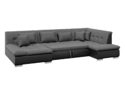 Canapé D'angle Droit Panoramique Convertible En Tissu Texturé Et Simili Gris Et Noir SONDRIO -Canapé Soldes Boutique canape 14290851