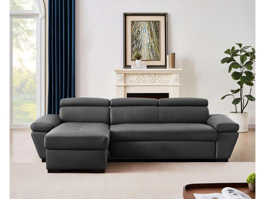 Canapé D'angle Convertible En Cuir JONOVA - Anthracite - Angle Gauche 1 Canapé D'angle Convertible En Cuir JONOVA - Anthracite - Angle Gauche