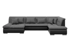 Canapé D'angle Droit Panoramique Convertible En Tissu Texturé Et Simili Gris Et Noir SONDRIO -Canapé Soldes Boutique canape 14291047