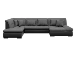 Canapé D'angle Gauche Panoramique Convertible En Tissu Texturé Et Simili Gris Et Noir SONDRIO -Canapé Soldes Boutique canape 14291049