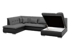 Canapé D'angle Gauche Panoramique Convertible En Tissu Texturé Et Simili Gris Et Noir SONDRIO -Canapé Soldes Boutique canape 14394275