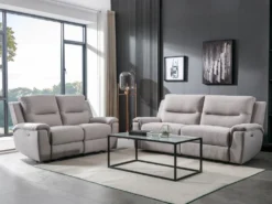 Canapé 2 Places Relax électrique En Tissu Gris Clair URSULA II